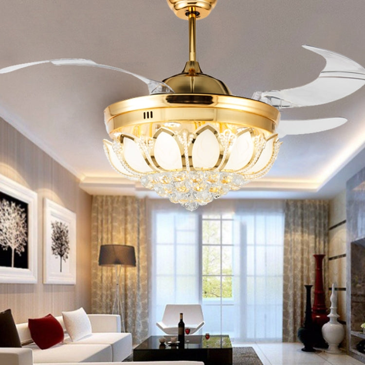 Invisible Crystal Fan LED Chandelier Home Living Room Bedroom Variable Frequency Ceiling Fan Light with Remote Control, Size:42 inch 1102 Three Color Change 36W