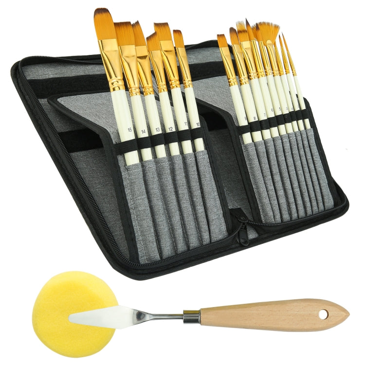 17 in 1 Acrylic Paint Brush Multi-Purpose Nylon Wool Watercolor Paint Brush Art Painting Material Qith Canvas Painting Bag(Milky)
