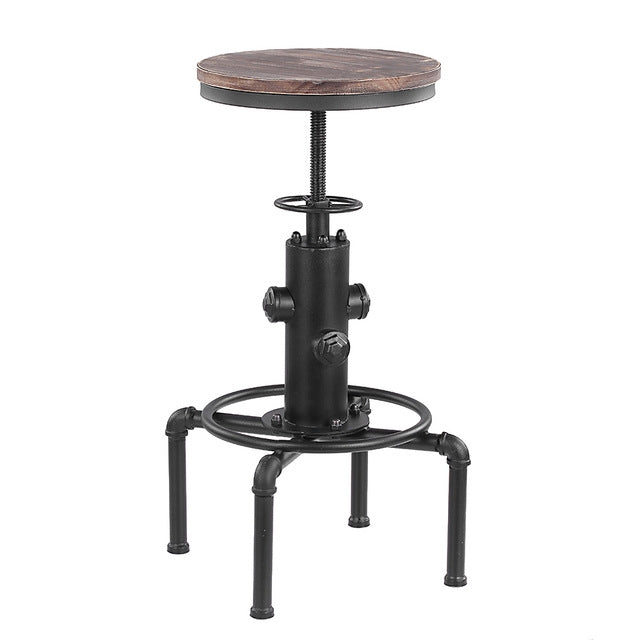 Industrial Bar Stool Height Adjustable Swivel Pinewood Top Dining Chair Pipe Style Barstool