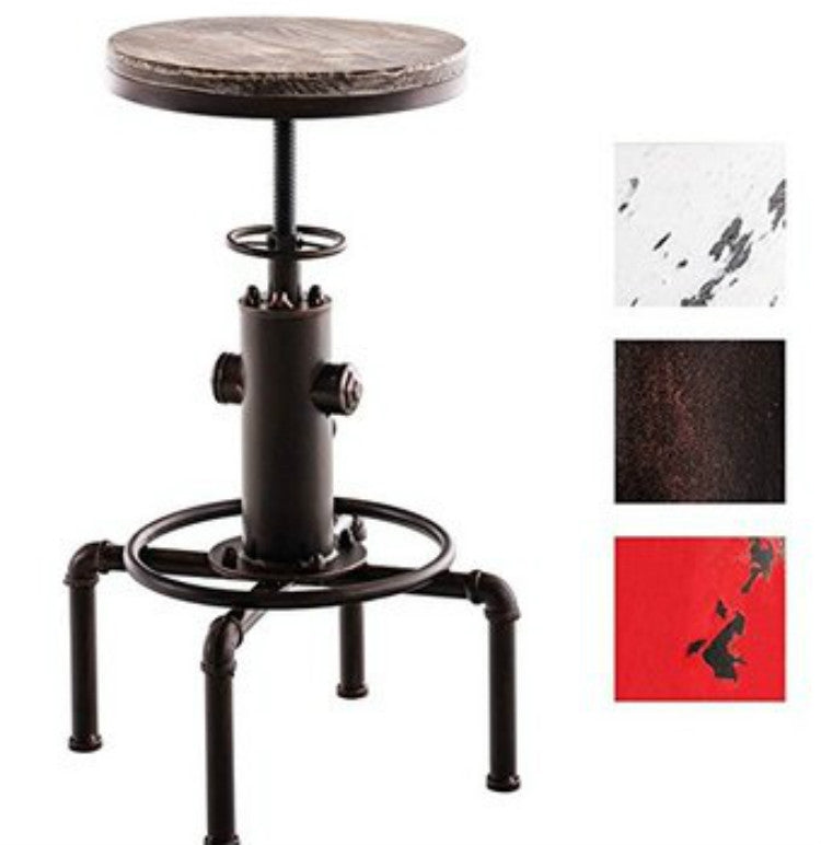 Industrial Bar Stool Height Adjustable Swivel Pinewood Top Dining Chair Pipe Style Barstool