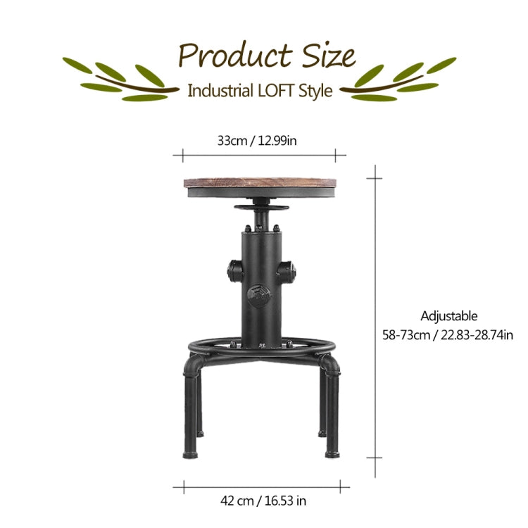 Industrial Bar Stool Height Adjustable Swivel Pinewood Top Dining Chair Pipe Style Barstool