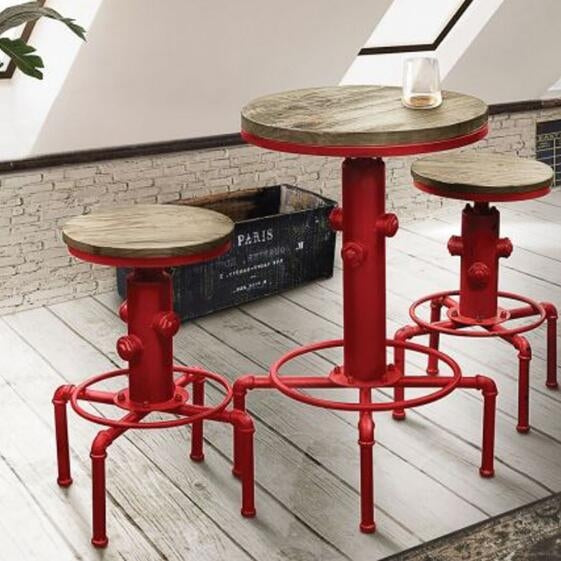 Industrial Bar Stool Height Adjustable Swivel Pinewood Top Dining Chair Pipe Style Barstool