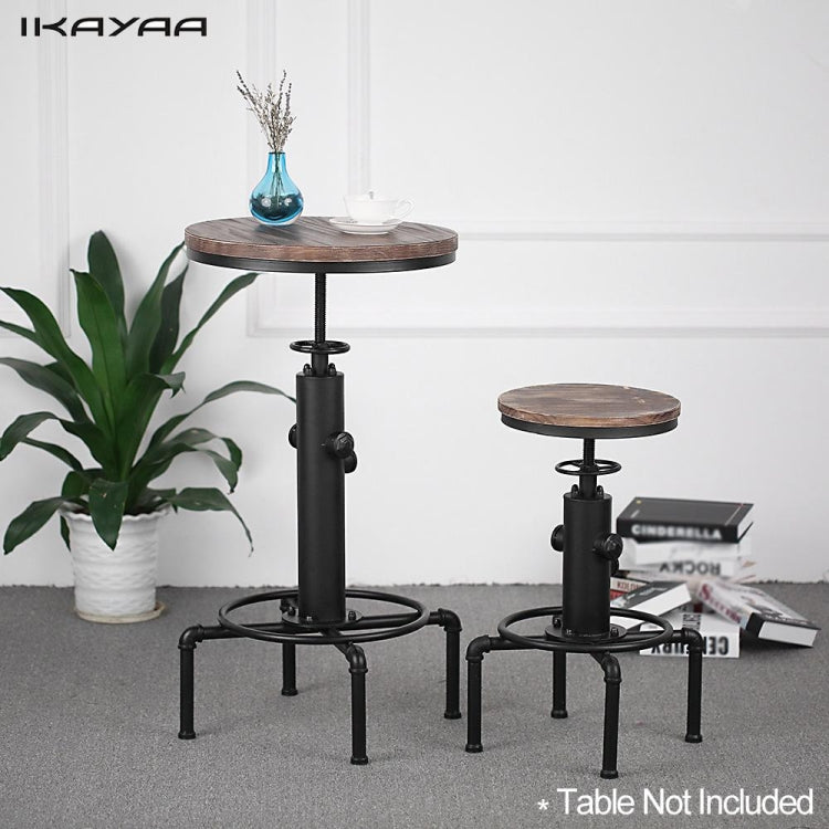 Industrial Bar Stool Height Adjustable Swivel Pinewood Top Dining Chair Pipe Style Barstool