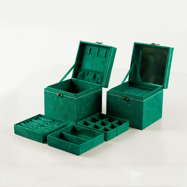 Suede Jewelry Box Storage Retro Packaging Box,Style: Small Three-layer Mirror