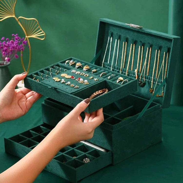 Suede Jewelry Box Storage Retro Packaging Box,Style: Double Drawers