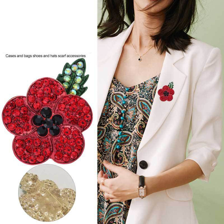 2 PCS Poppies Flower Brooch Alloy Full Diamond Brooch(B07117)