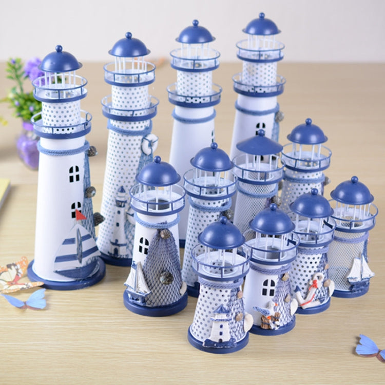 2 PCS Mediterranean Style Flashing Ocean Tin Lighthouse Home Decoration Crafts, Style Random Delivery M1221 Small 14cm