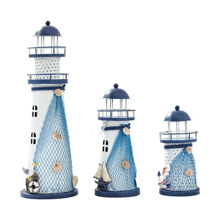 2 PCS Mediterranean Style Flashing Ocean Tin Lighthouse Home Decoration Crafts, Style Random Delivery M1221 Small 14cm