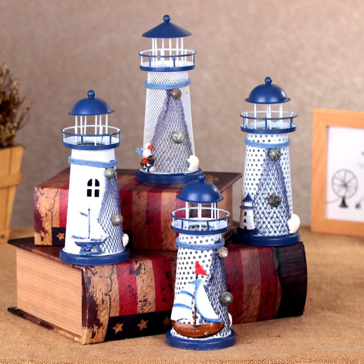 2 PCS Mediterranean Style Flashing Ocean Tin Lighthouse Home Decoration Crafts, Style Random Delivery M1022 Medium 19cm