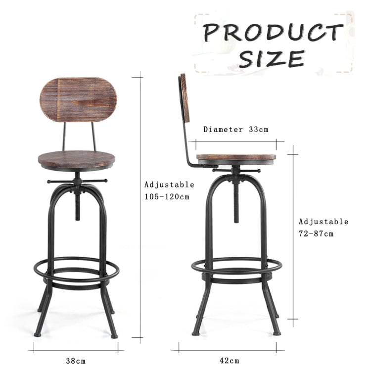 Industrial Style Bar Stool Height Adjustable Swivel Chair Pine Top and Back Bar Furniture