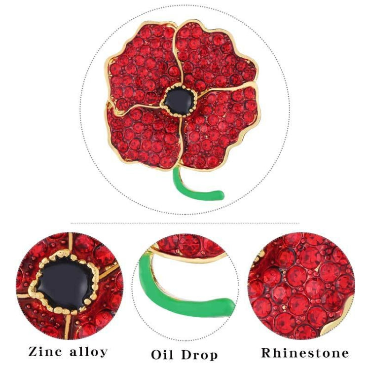 3 PCS Poppy Flower Brooch With Diamonds Red Paint Flower Brooch(B07125)