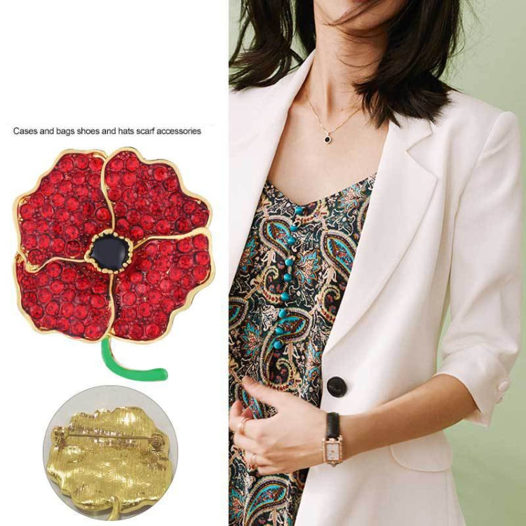 3 PCS Poppy Flower Brooch With Diamonds Red Paint Flower Brooch(B07125)