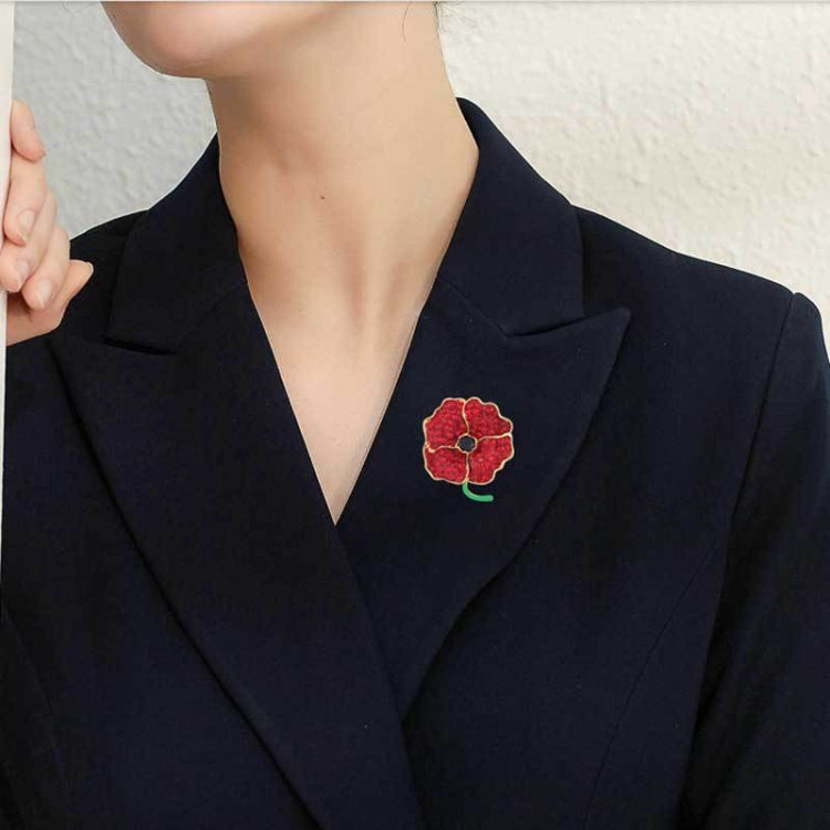 3 PCS Poppy Flower Brooch With Diamonds Red Paint Flower Brooch(B07125)