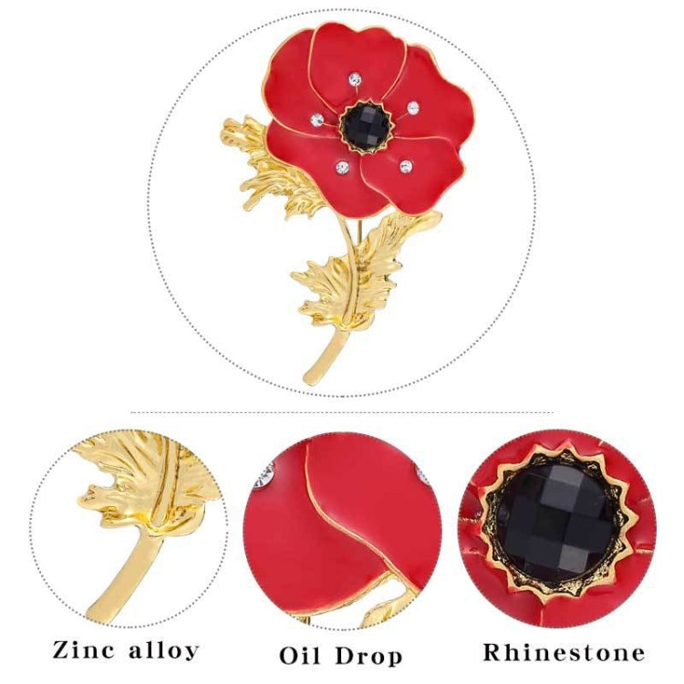 4 PCS Diamond Poppy Flower Brooch Red Oil Drip Flower Brooch(B07115)