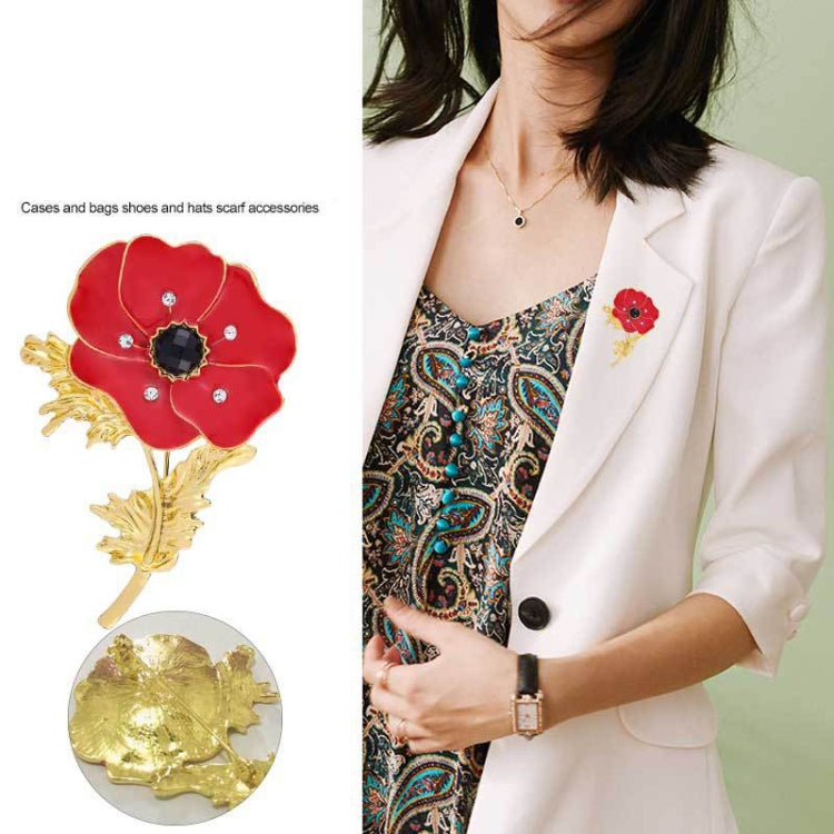 4 PCS Diamond Poppy Flower Brooch Red Oil Drip Flower Brooch(B07115)