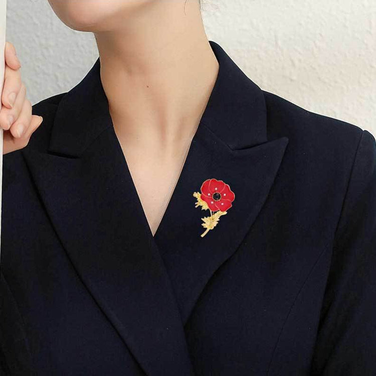 4 PCS Diamond Poppy Flower Brooch Red Oil Drip Flower Brooch(B07115)