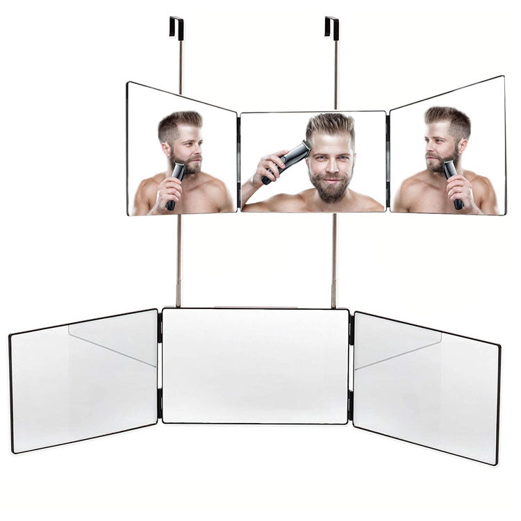 Scalable Suspension Three-Sided Folding Mirror Makeup Mirror Adjustment Height Shaving Mirror(Black)
