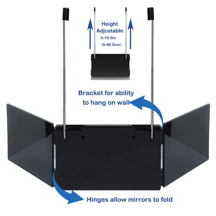 Scalable Suspension Three-Sided Folding Mirror Makeup Mirror Adjustment Height Shaving Mirror(Black)