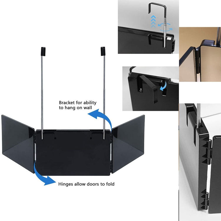 Scalable Suspension Three-Sided Folding Mirror Makeup Mirror Adjustment Height Shaving Mirror(Black)