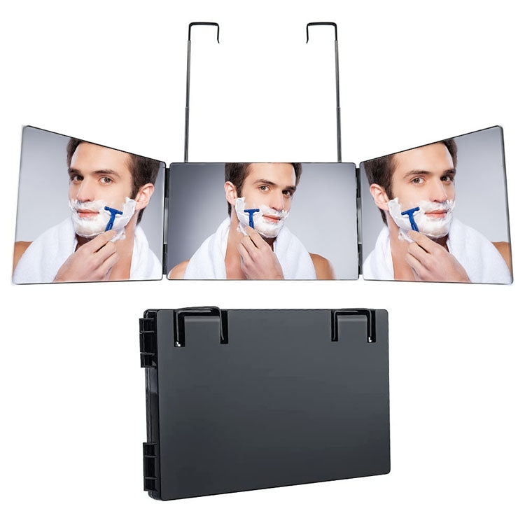 Scalable Suspension Three-Sided Folding Mirror Makeup Mirror Adjustment Height Shaving Mirror(Black)