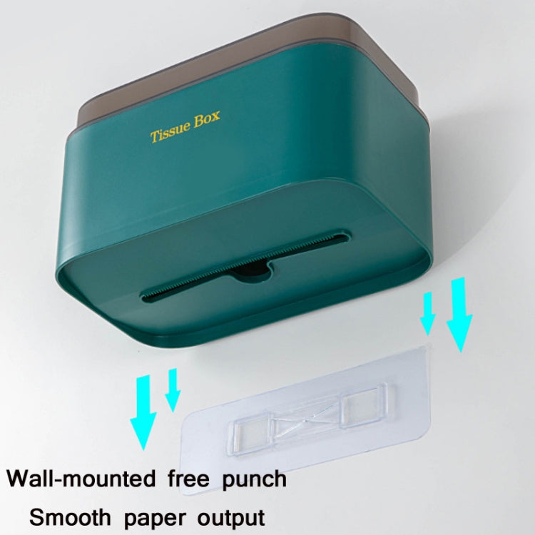 2 PCS Wall-Mounted Non-Perforated Tissue Box Bathroom Waterproof Storage Box(Green)