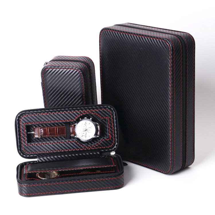 PU Leather Full Carbon Fiber Zipper Watch Bag Watch Storage Display Box, Style: 02 Watch Position