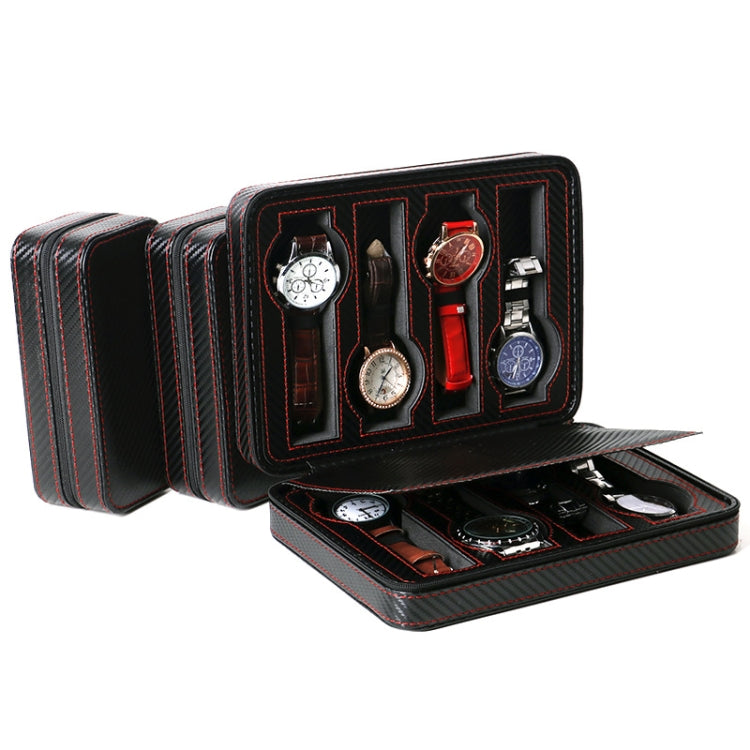 PU Leather Full Carbon Fiber Zipper Watch Bag Watch Storage Display Box, Style: 02 Watch Position