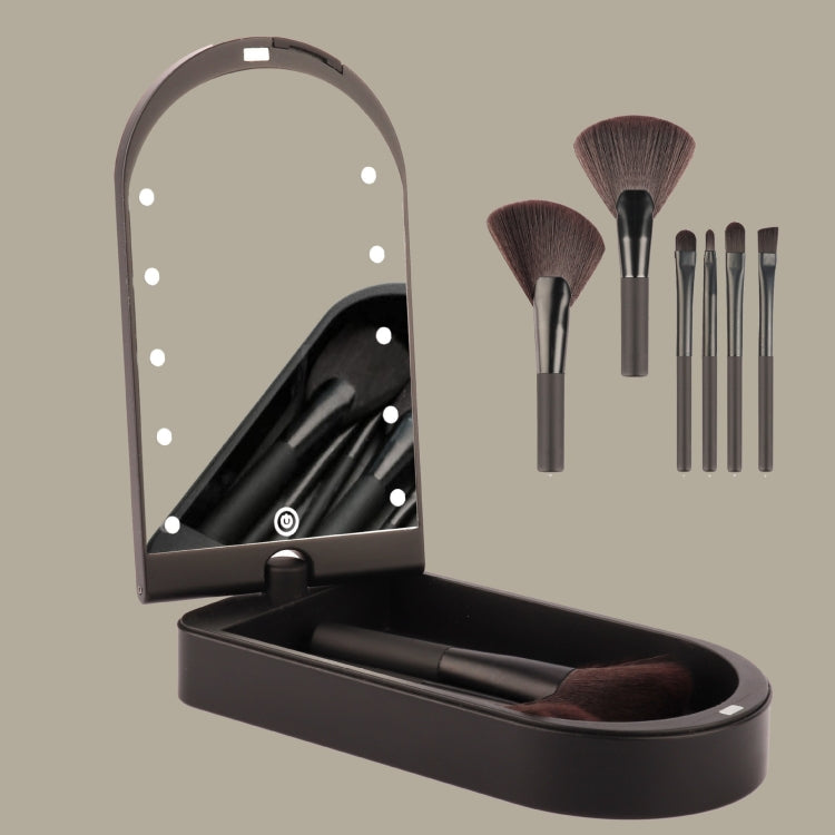 Led Makeup Mirror & 6 PCS Makeup Brushes Set Foldable Rotating Makeup Mirror Box Makeup Tools(Black)