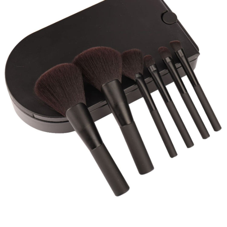 Led Makeup Mirror & 6 PCS Makeup Brushes Set Foldable Rotating Makeup Mirror Box Makeup Tools(Black)
