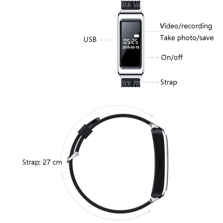 D6 HD Long-Distance Recording Video Bracelet Learning Conference Small Recording Photo Watch(32GB)