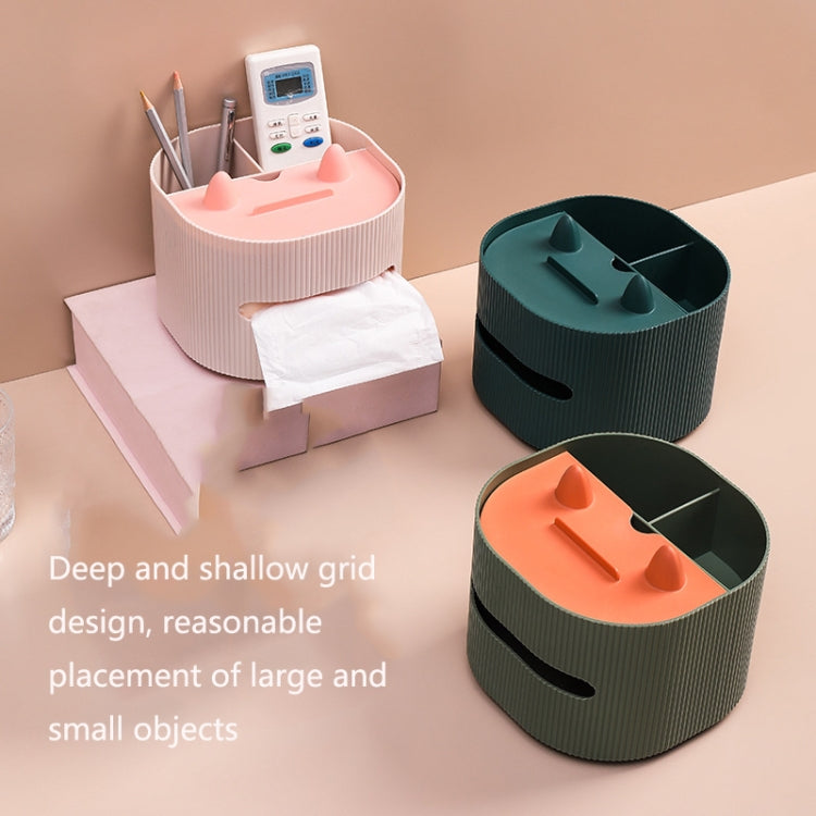 2 PCS YZ027 Desktop Multifunctional Tissue Box Household Living Room Coffee Table Remote Control Storage Box Debris Sorting Box(Deep Green)