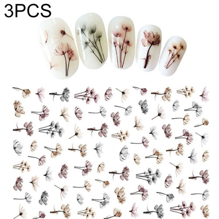 3 PCS 3D Nail Stickers Blooming Flower 3D Nail Art Stickers Decals