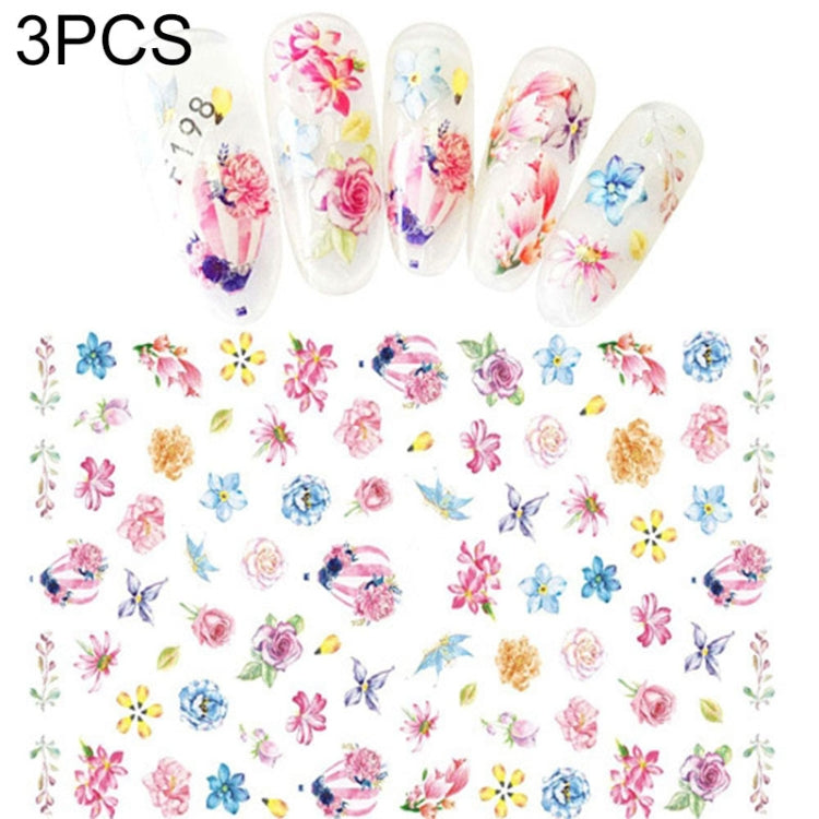 3 PCS 3D Nail Stickers Blooming Flower 3D Nail Art Stickers Decals