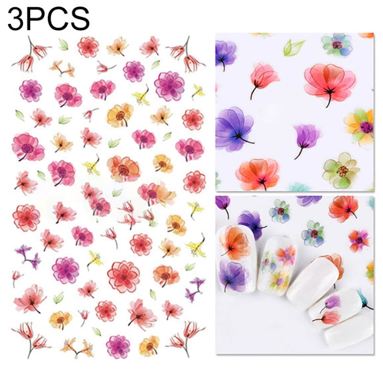 3 PCS 3D Nail Stickers Blooming Flower 3D Nail Art Stickers Decals