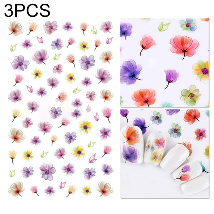 3 PCS 3D Nail Stickers Blooming Flower 3D Nail Art Stickers Decals