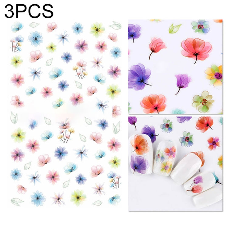 3 PCS 3D Nail Stickers Blooming Flower 3D Nail Art Stickers Decals