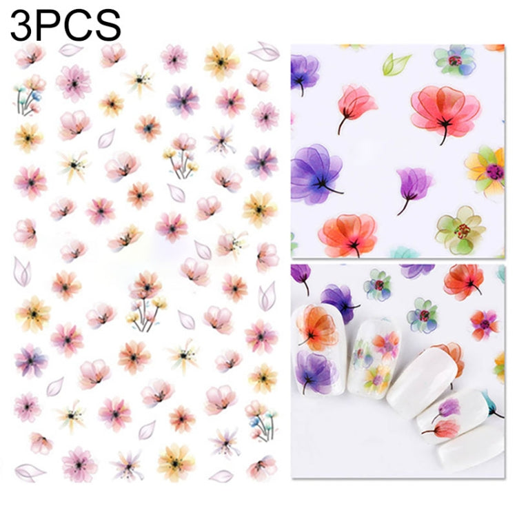 3 PCS 3D Nail Stickers Blooming Flower 3D Nail Art Stickers Decals