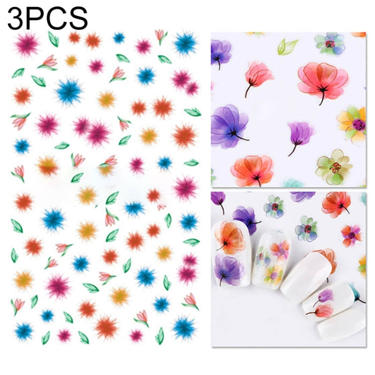3 PCS 3D Nail Stickers Blooming Flower 3D Nail Art Stickers Decals