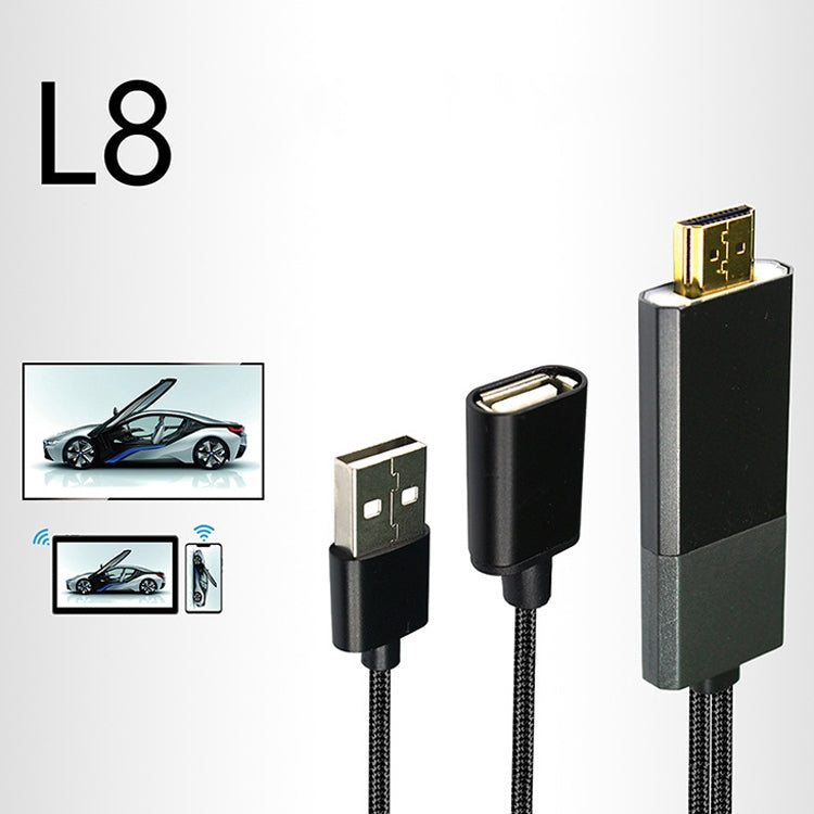 L8 USB Female to HDMI-compatible Male 1080P HDTV Digital AV Adapter Cable for iOS Android(Black)