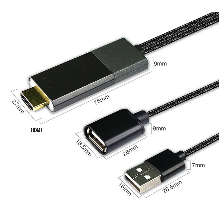 L8 USB Female to HDMI-compatible Male 1080P HDTV Digital AV Adapter Cable for iOS Android(Black)