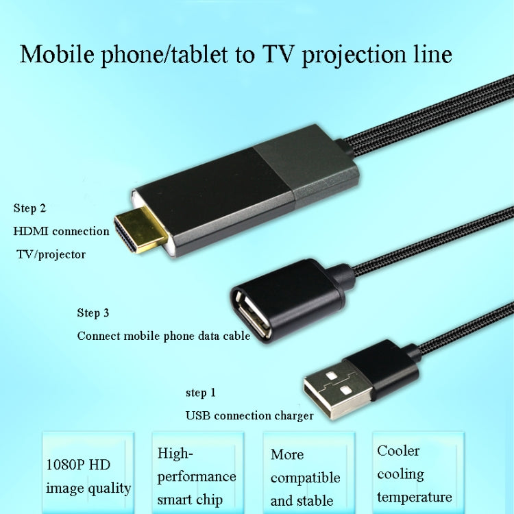 L8 USB Female to HDMI-compatible Male 1080P HDTV Digital AV Adapter Cable for iOS Android(Black)