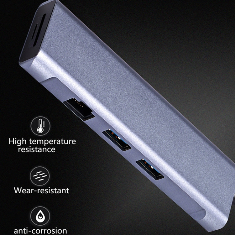 T1901 Type-C Docking Station Multifunction Adapter HD Media Interface + RJ45 + USB3.0 X 2 + SD + TF Multifunction Hub(6 in 1 Silver Gray)