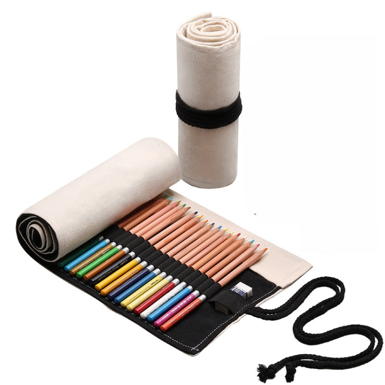 2 PCS 12 Holes Solid Handmade Canvas Color Pencil Curtain Painting Special Storage Bag Large Capacity Roll Pen Bag
