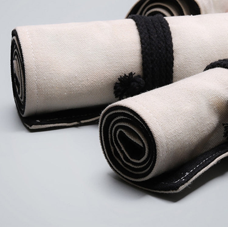2 PCS 12 Holes Solid Handmade Canvas Color Pencil Curtain Painting Special Storage Bag Large Capacity Roll Pen Bag