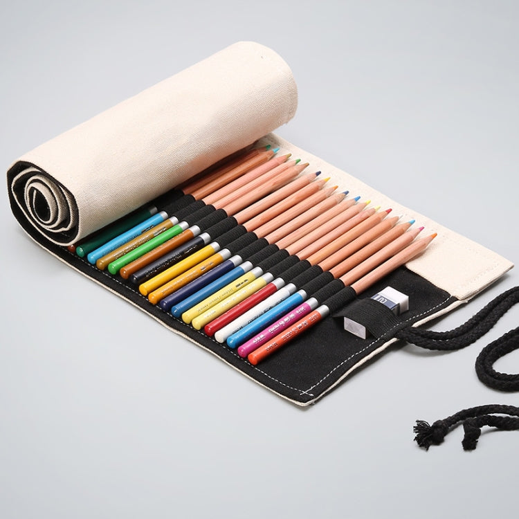 2 PCS 12 Holes Solid Handmade Canvas Color Pencil Curtain Painting Special Storage Bag Large Capacity Roll Pen Bag
