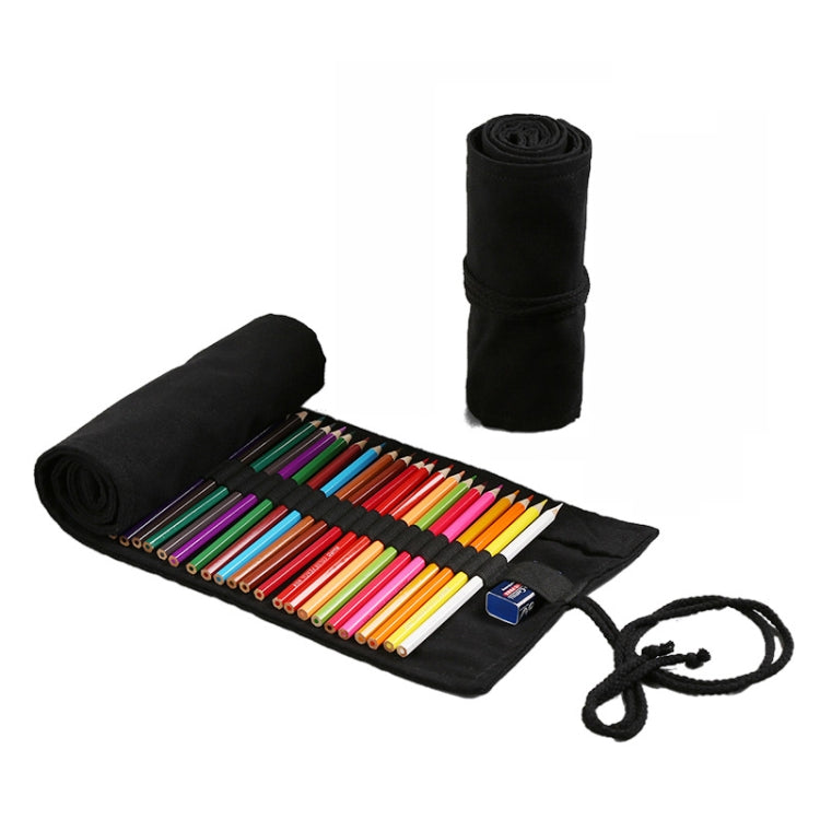 2 PCS 36  Holes Pure Black Handmade Canvas Roll Pen Bag Large Capacity Boy And Girl Sketch Color Pencil Curtain
