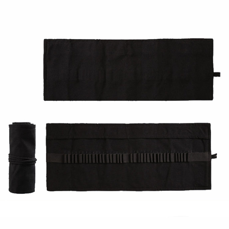 2 PCS 36  Holes Pure Black Handmade Canvas Roll Pen Bag Large Capacity Boy And Girl Sketch Color Pencil Curtain