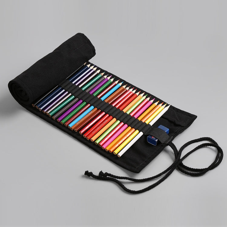 72 Holes  Pure Black Handmade Canvas Roll Pen Bag Large Capacity Boy And Girl Sketch Color Pencil Curtain