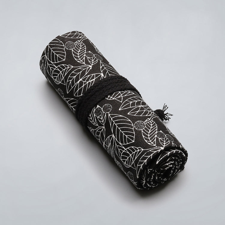 72 Holes Black Leaf Canvas Printing Pen Curtain Large Capacity Roll Pen Bag Sketch Color Lead Pen Bag
