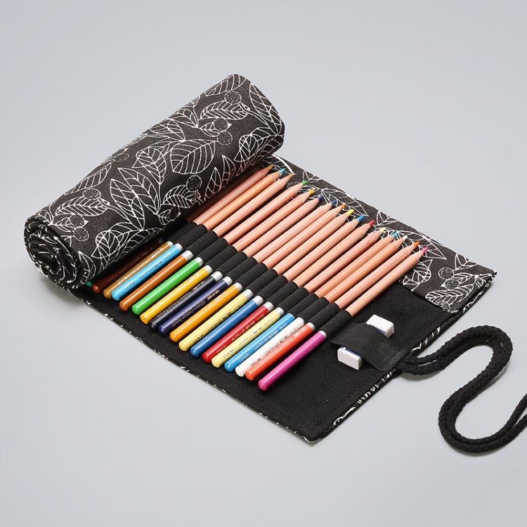 72 Holes Black Leaf Canvas Printing Pen Curtain Large Capacity Roll Pen Bag Sketch Color Lead Pen Bag